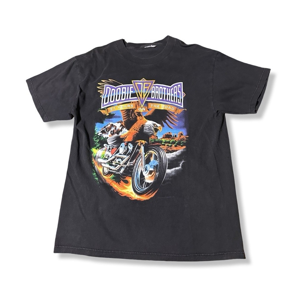 Vintage Doobie Brothers Shirt Mens Large Black Eagle Motorcycle Rock 90s Tour
